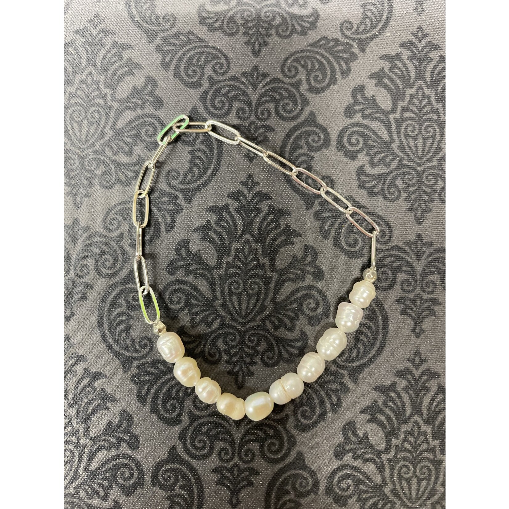 m. lynne designs pearl with silver paperclip chain bracelet