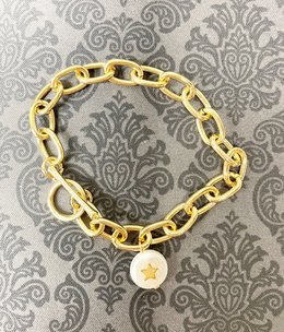 Bracelet, Gold Link Bracelet with Pearl, Star