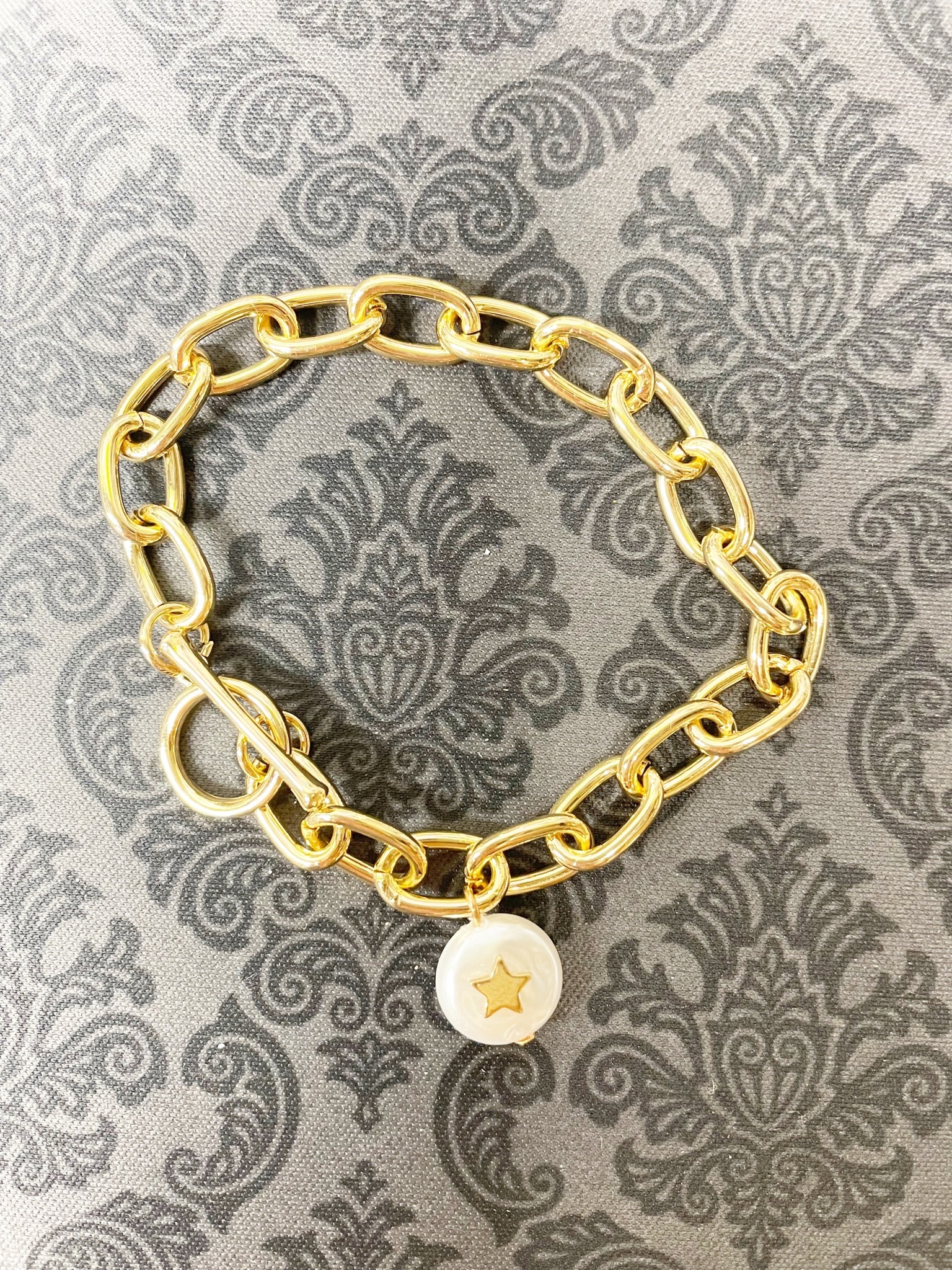 available at m. lynne designs Gold Link Bracelet with Pearl, Star
