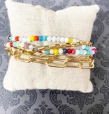 Bracelet, Gold Paperclip with Multicolor Beads