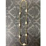m. lynne designs gold paperclip necklace with pearls