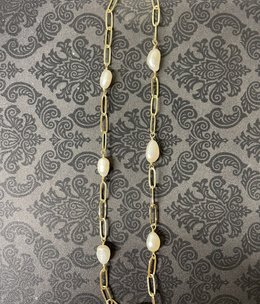 Necklace, Gold Paperclip with Pearls