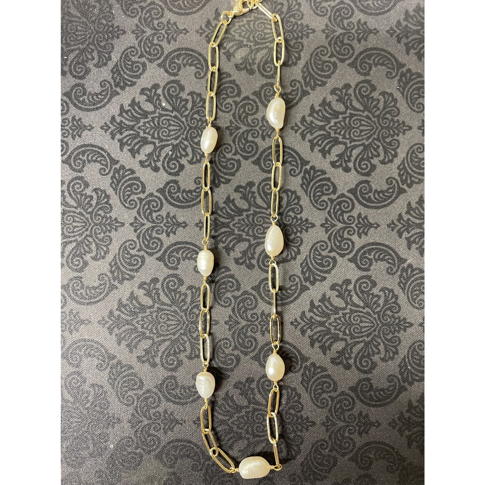 m. lynne designs gold paperclip necklace with pearls