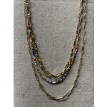 m. lynne designs gold paperclip triple necklace with colorful beads