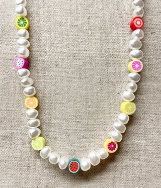 available at m. lynne designs Pearl with Fruit Slices Necklace