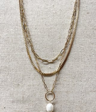 available at m. lynne designs Gold Paperclip and Chain Necklace with Pearl