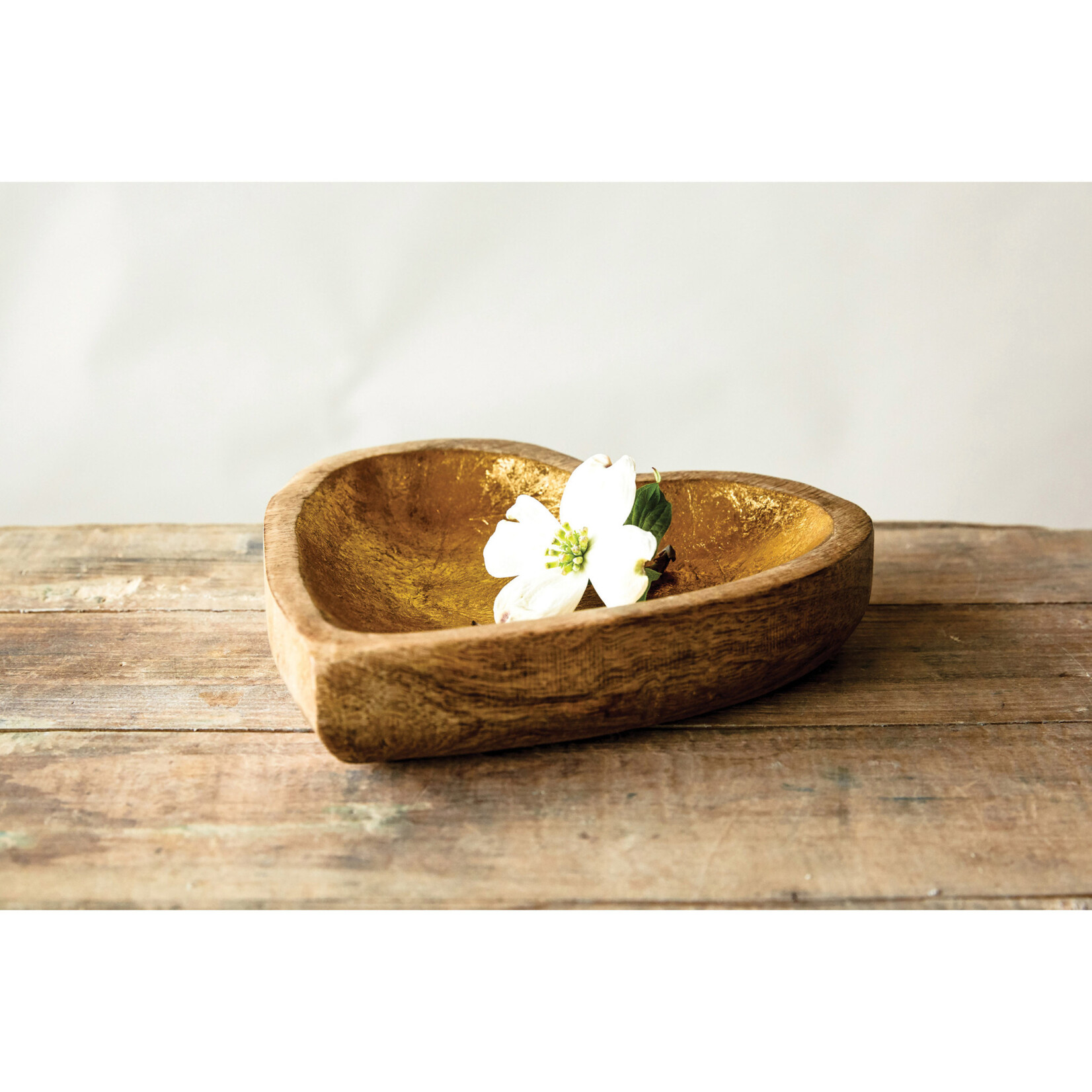 m. lynne designs mango wood heart bowl with gold leaf center