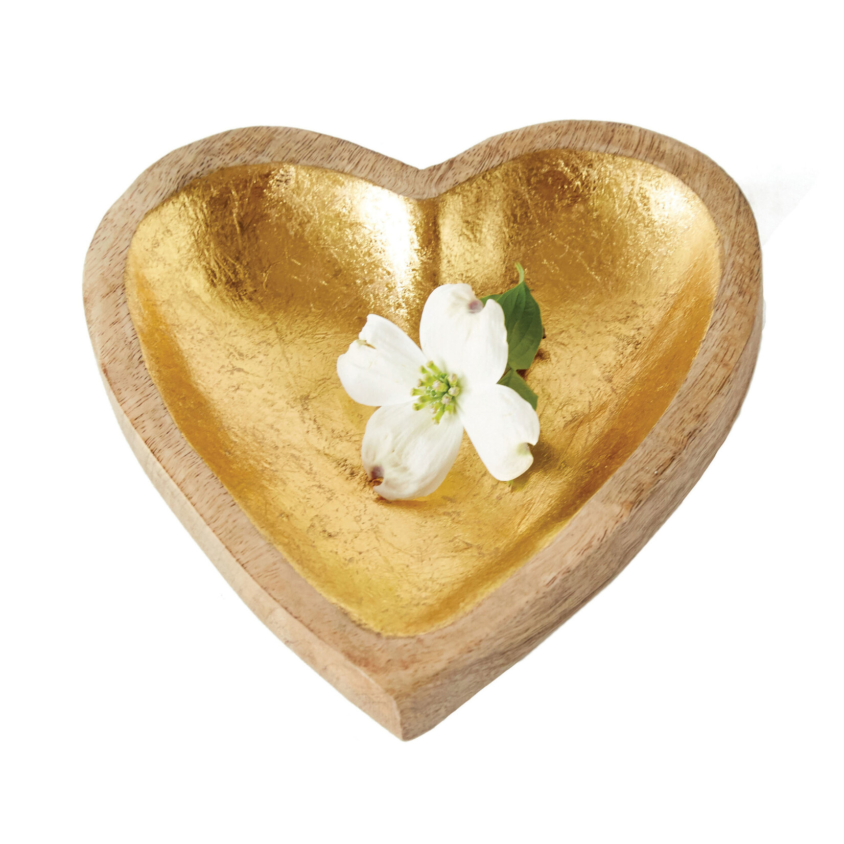 m. lynne designs mango wood heart bowl with gold leaf center