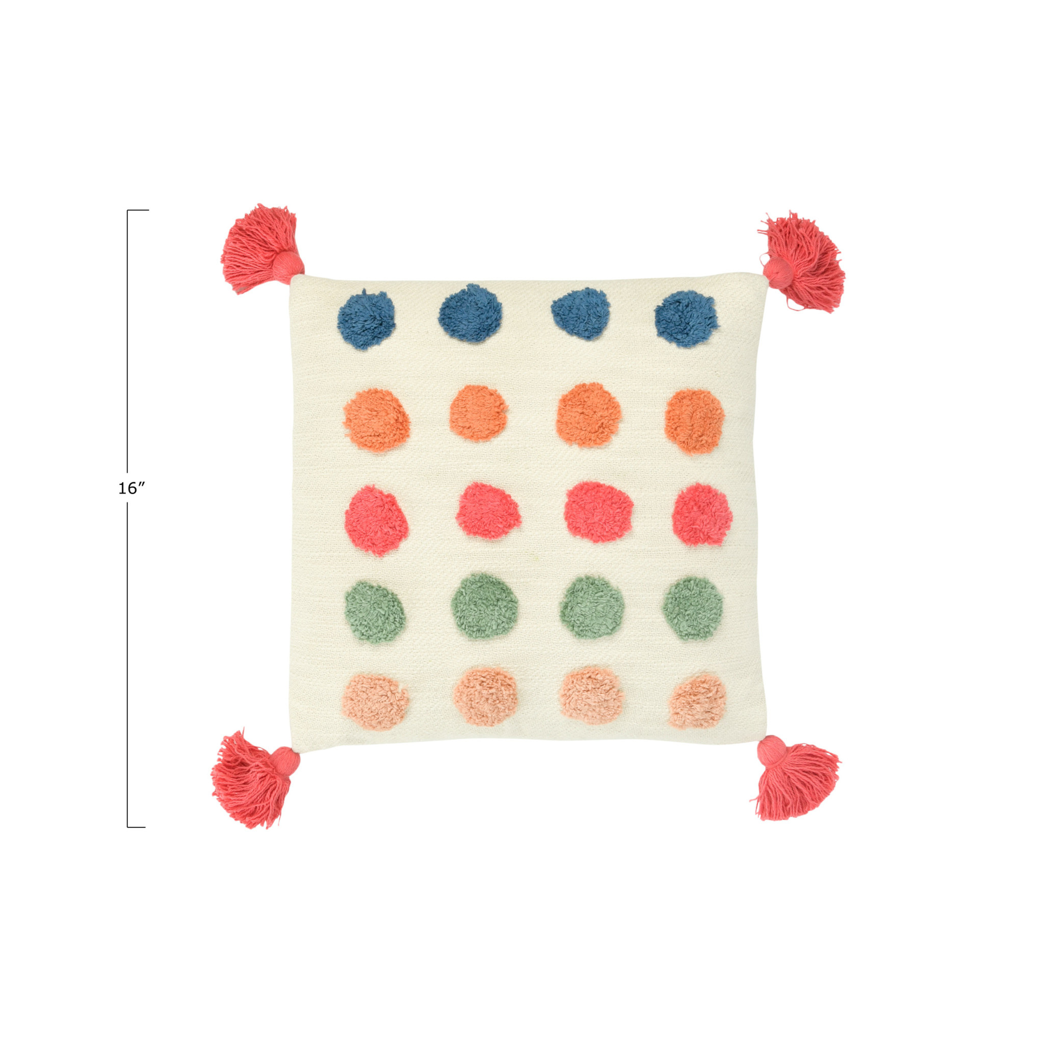 available at m. lynne designs Cotton Pillow with Tufted Dots & Tassels