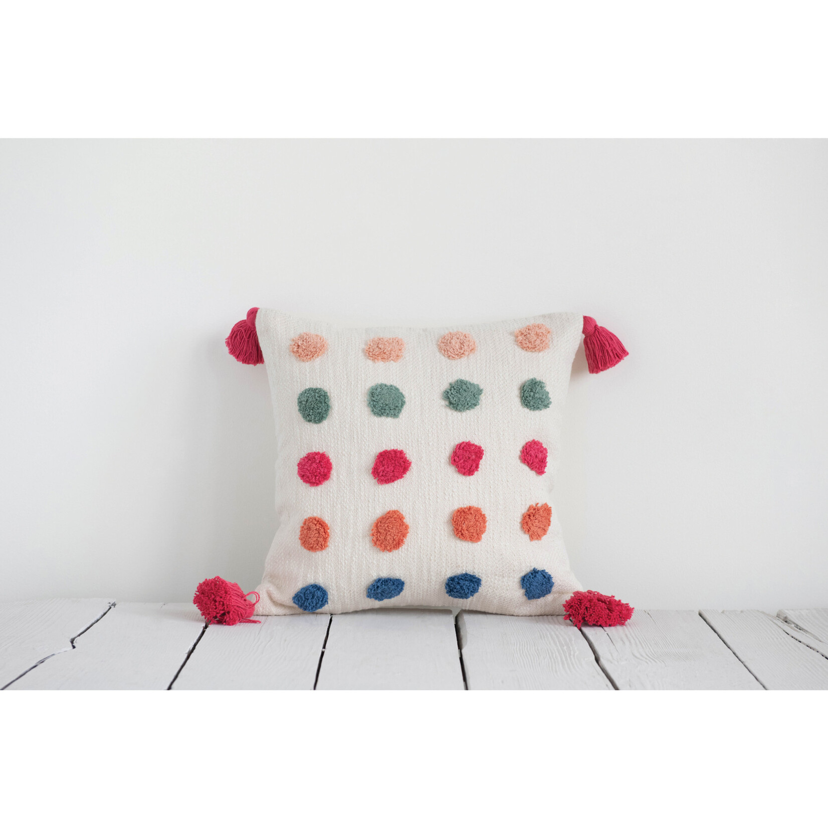 m. lynne designs cotton pillow with tufted dots & tassels
