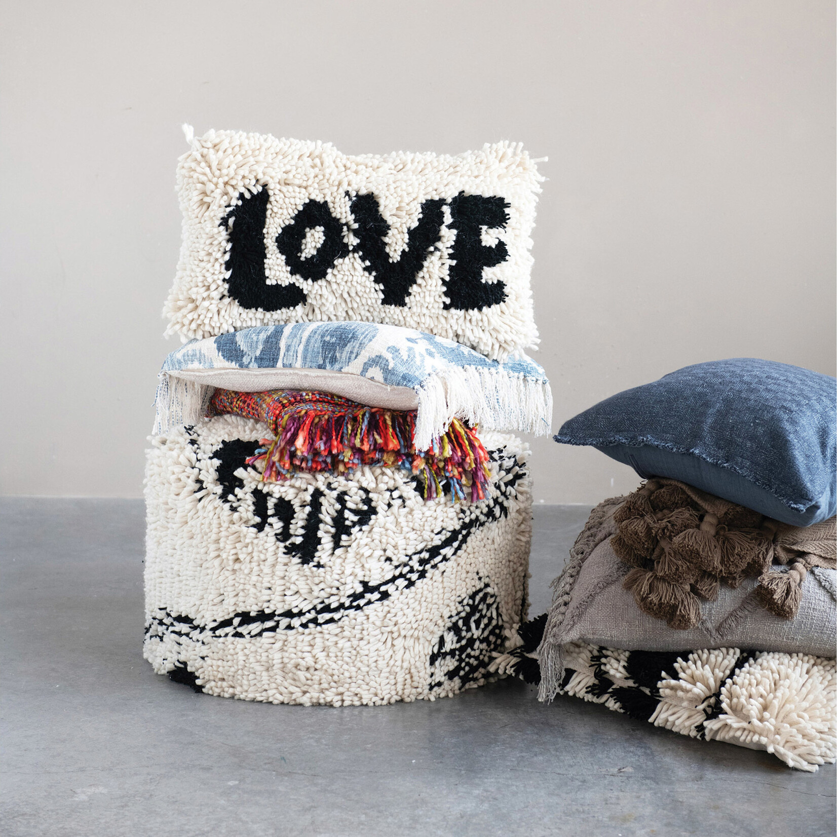 m. lynne designs black & white love shag pillow