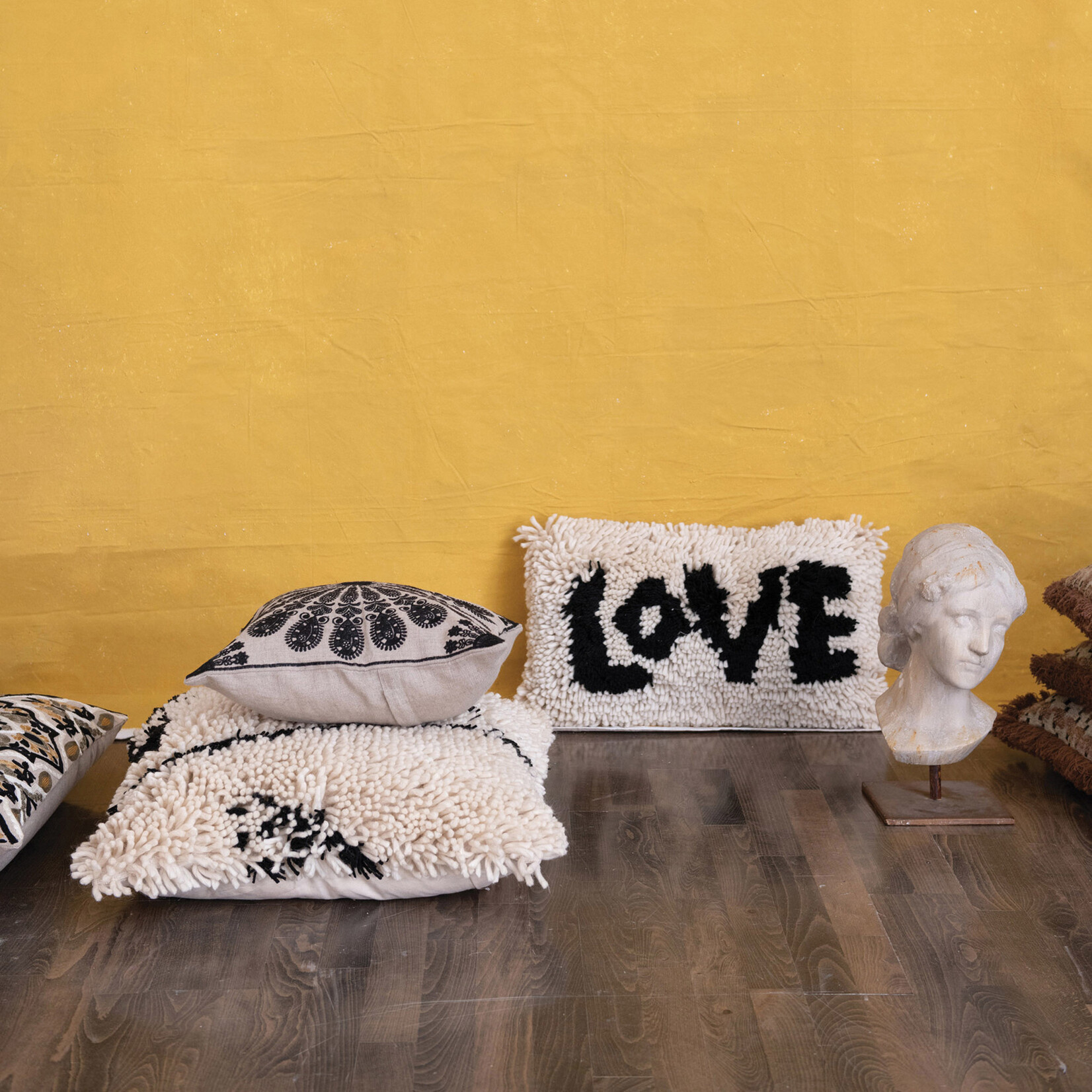 m. lynne designs black & white love shag pillow