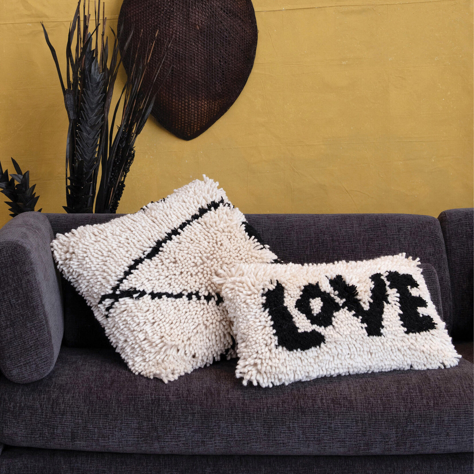 m. lynne designs black & white love shag pillow