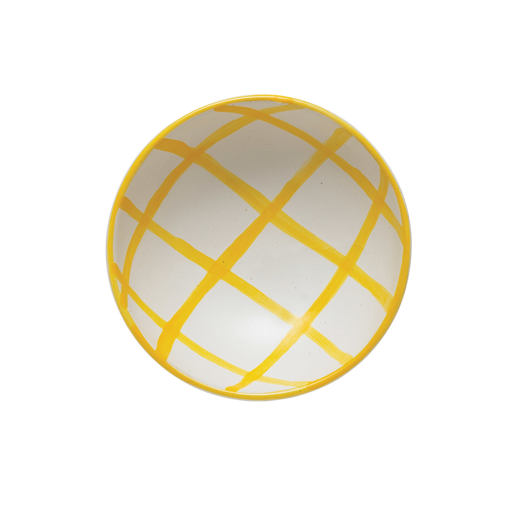 m. lynne designs yellow & cream grid stoneware bowl