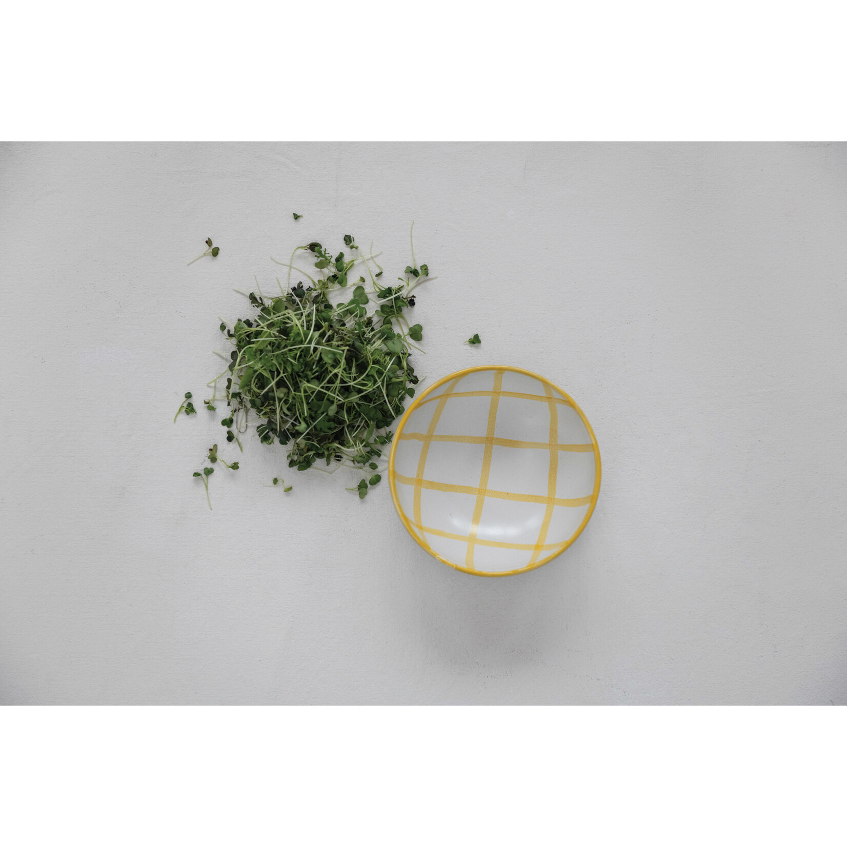 m. lynne designs yellow & cream grid stoneware bowl
