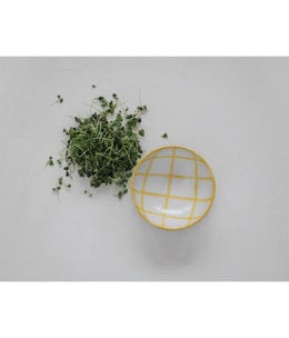 available at m. lynne designs Yellow & Cream Grid Stoneware Bowl