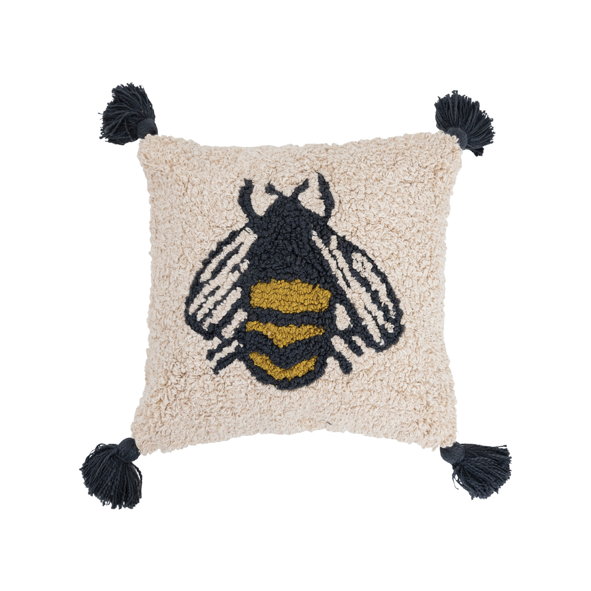 available at m. lynne designs Hook Pillow with Bees and Tassels