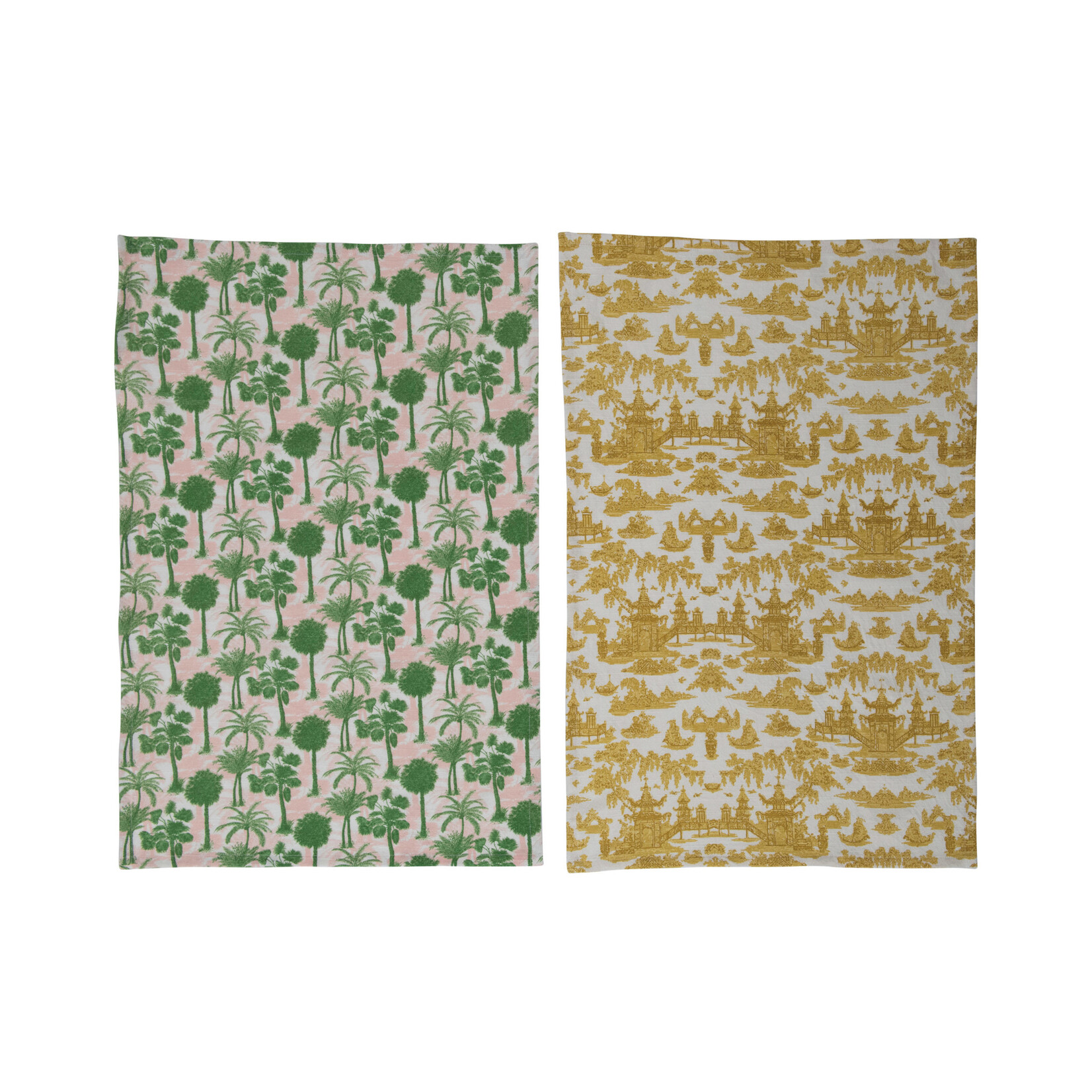 m. lynne designs pagoda and palms tea towel