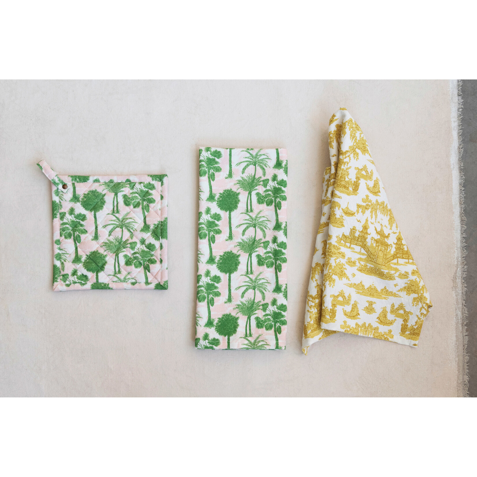 m. lynne designs pagoda and palms tea towel