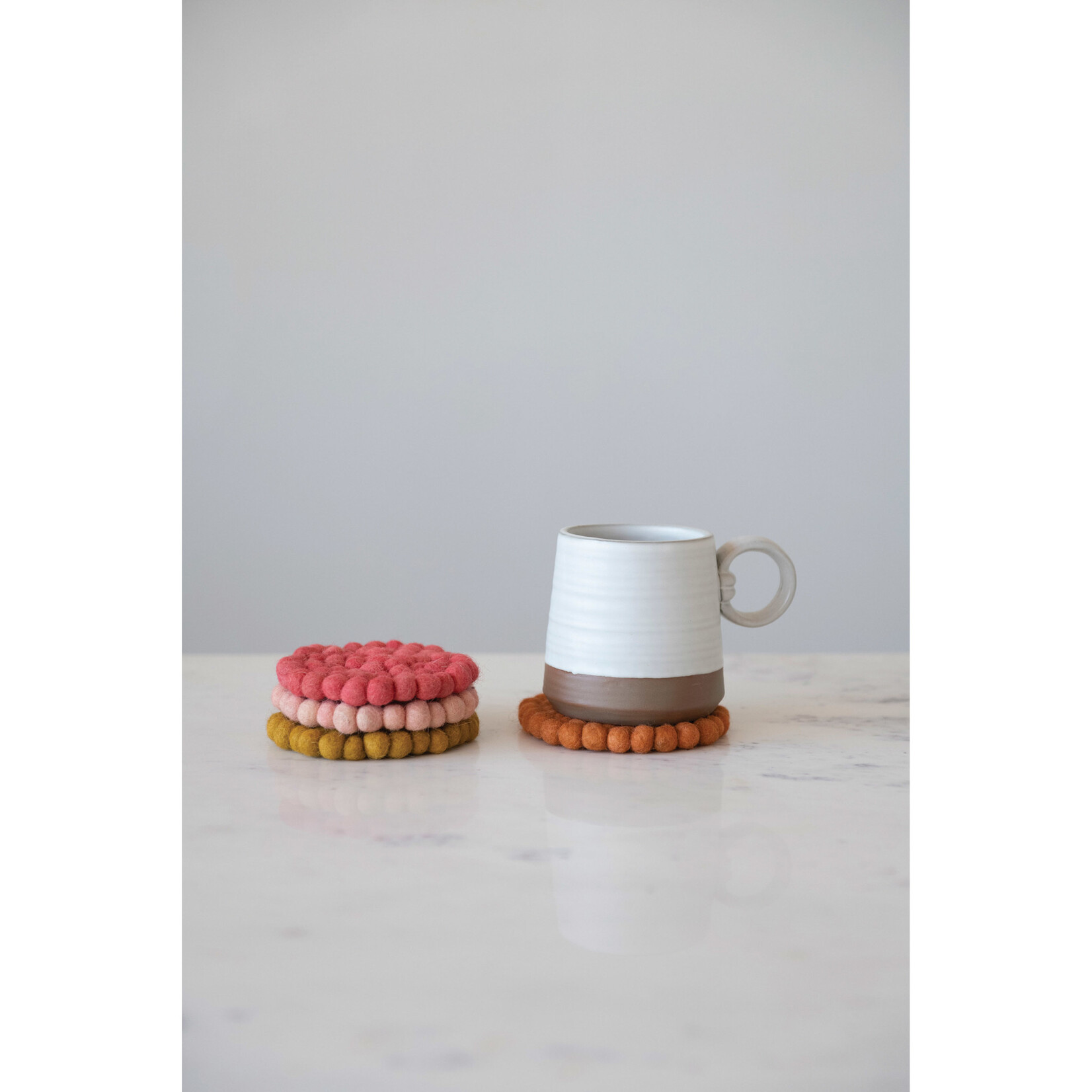 m. lynne designs wool felt pinks ball coasters