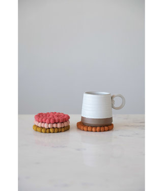 available at m. lynne designs Wool Felt Ball Coasters, Pinks, Orange & Yellow