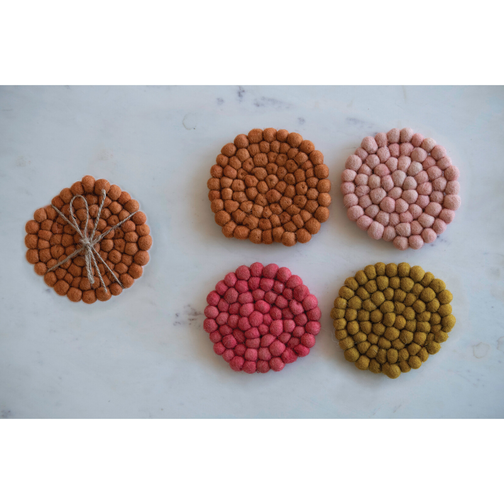 m. lynne designs wool felt pinks ball coasters