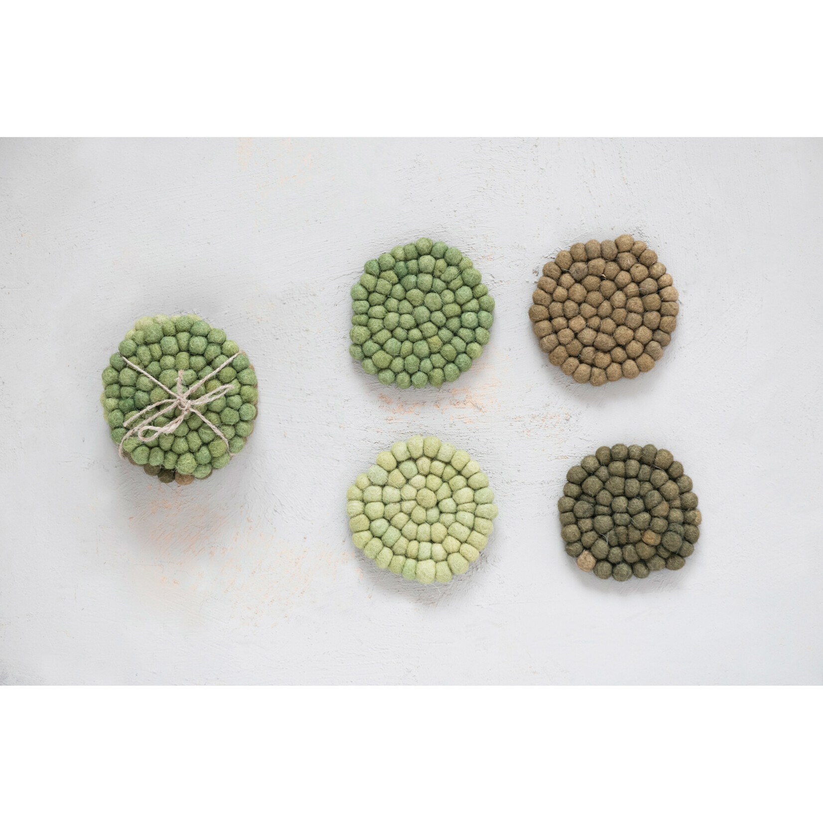 m. lynne designs wool felt green ball coasters