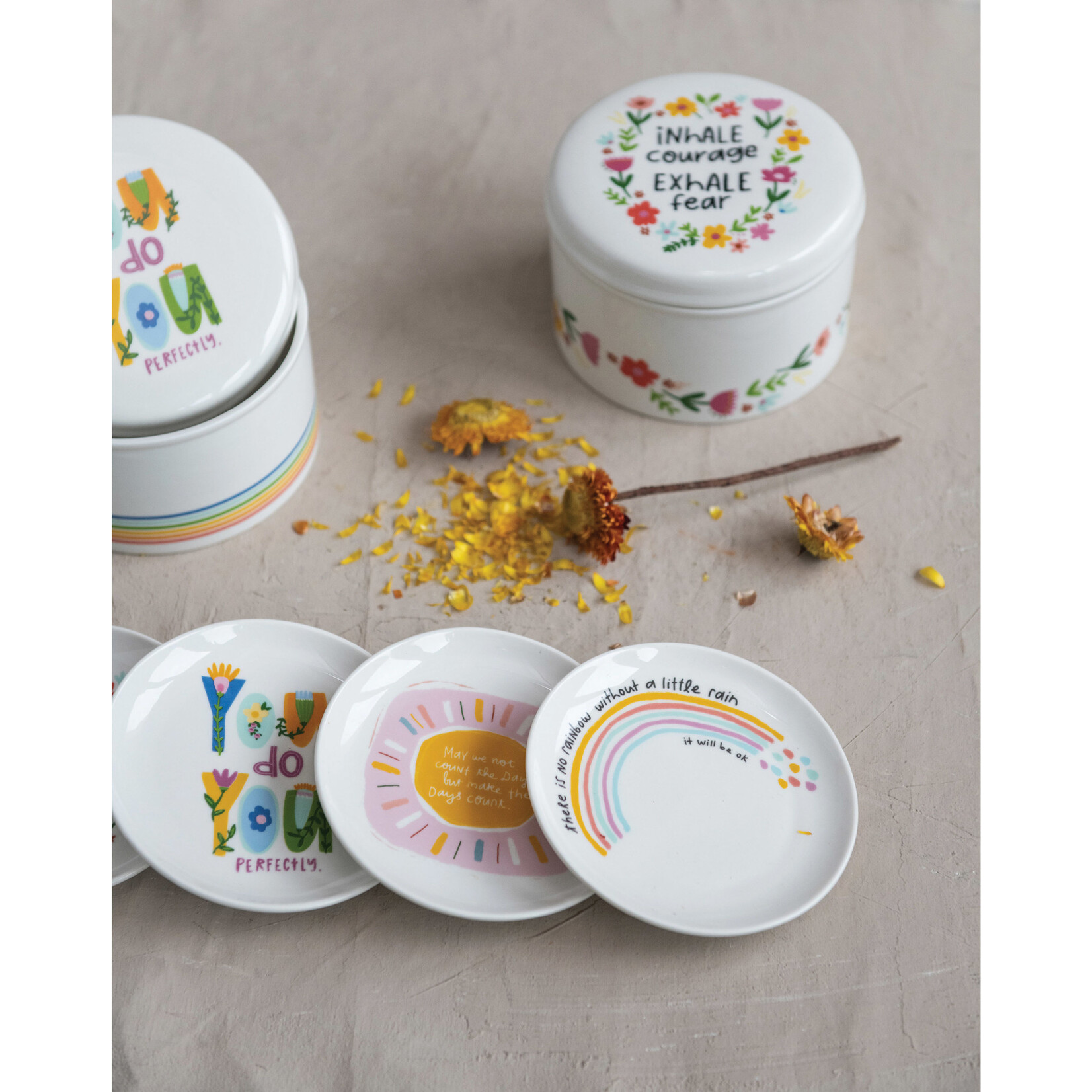 m. lynne designs trinket dish with colorful quote