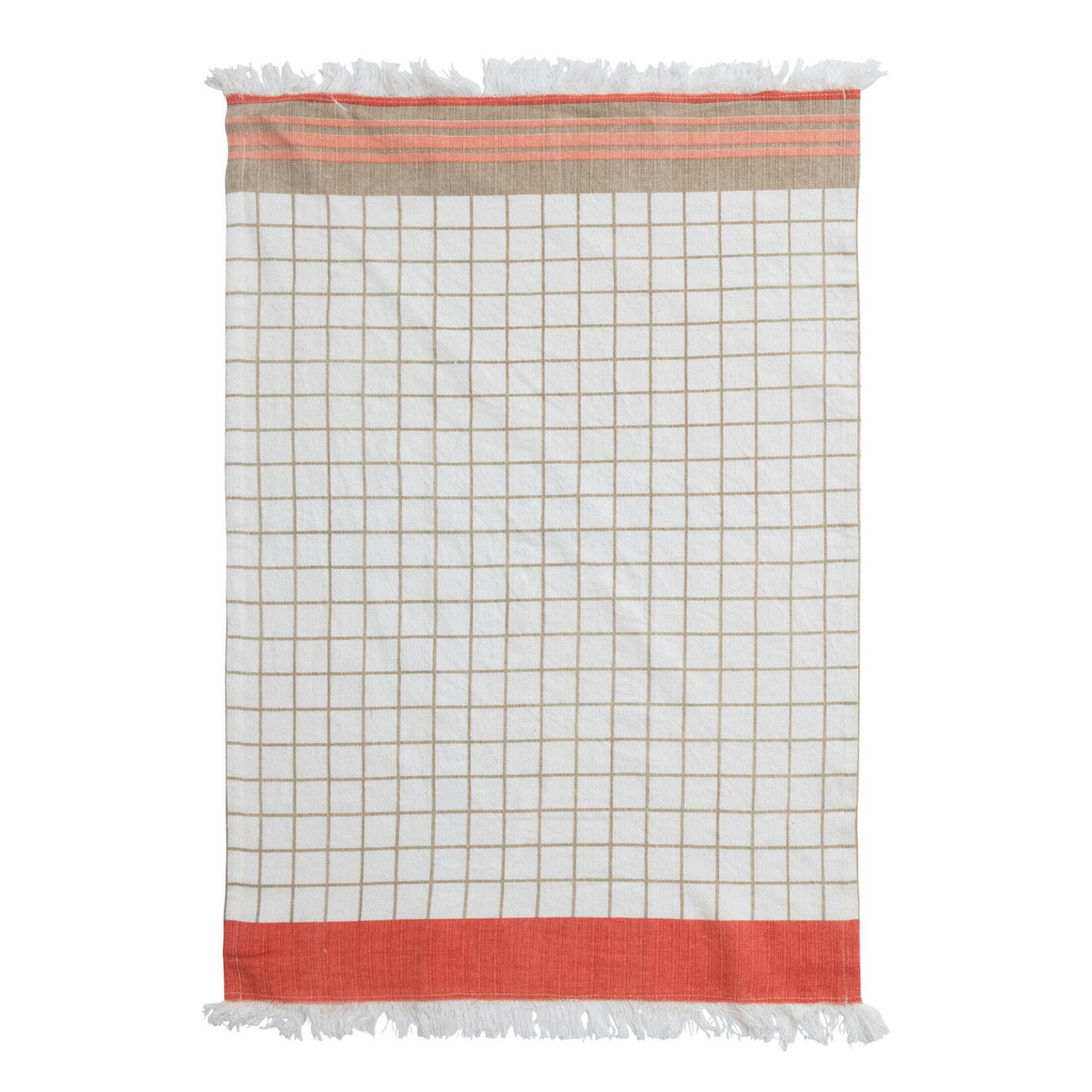 m. lynne designs coral & tan geometric tea towel