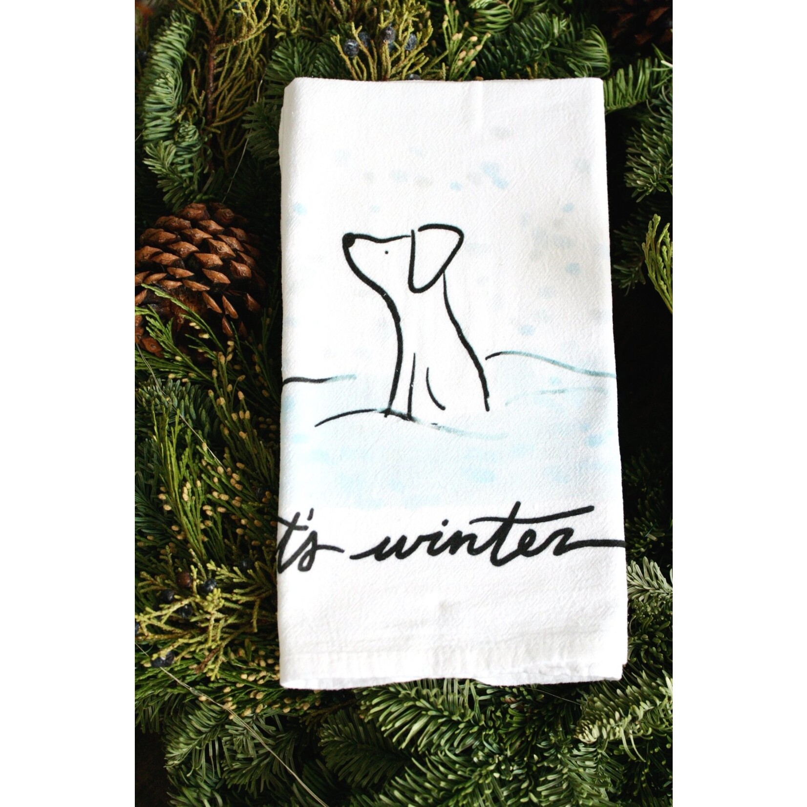 m. lynne designs winter dog tea towel