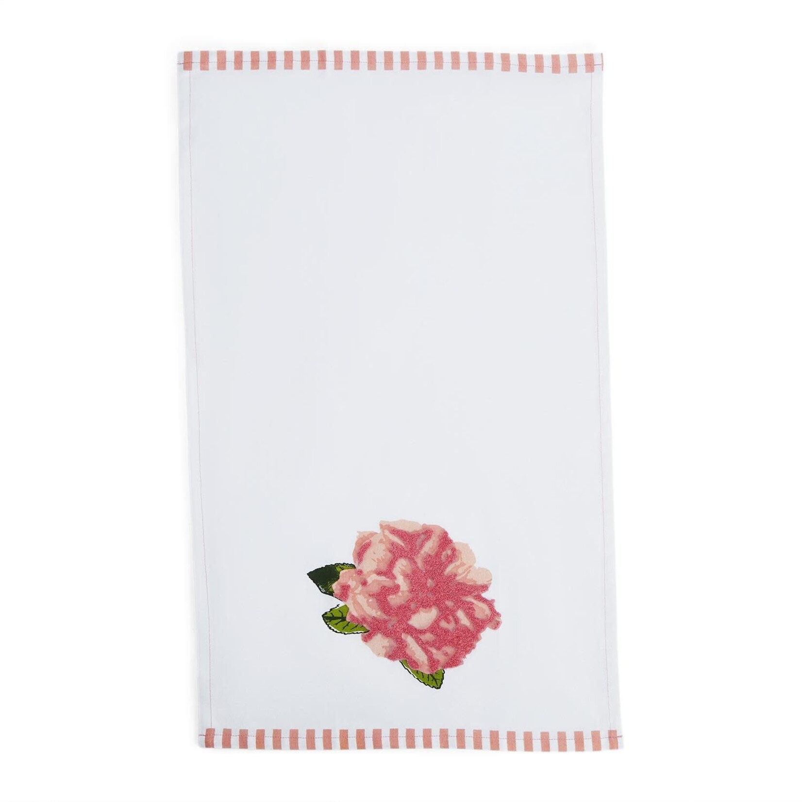 m. lynne designs pink rosy embroidered tea towel