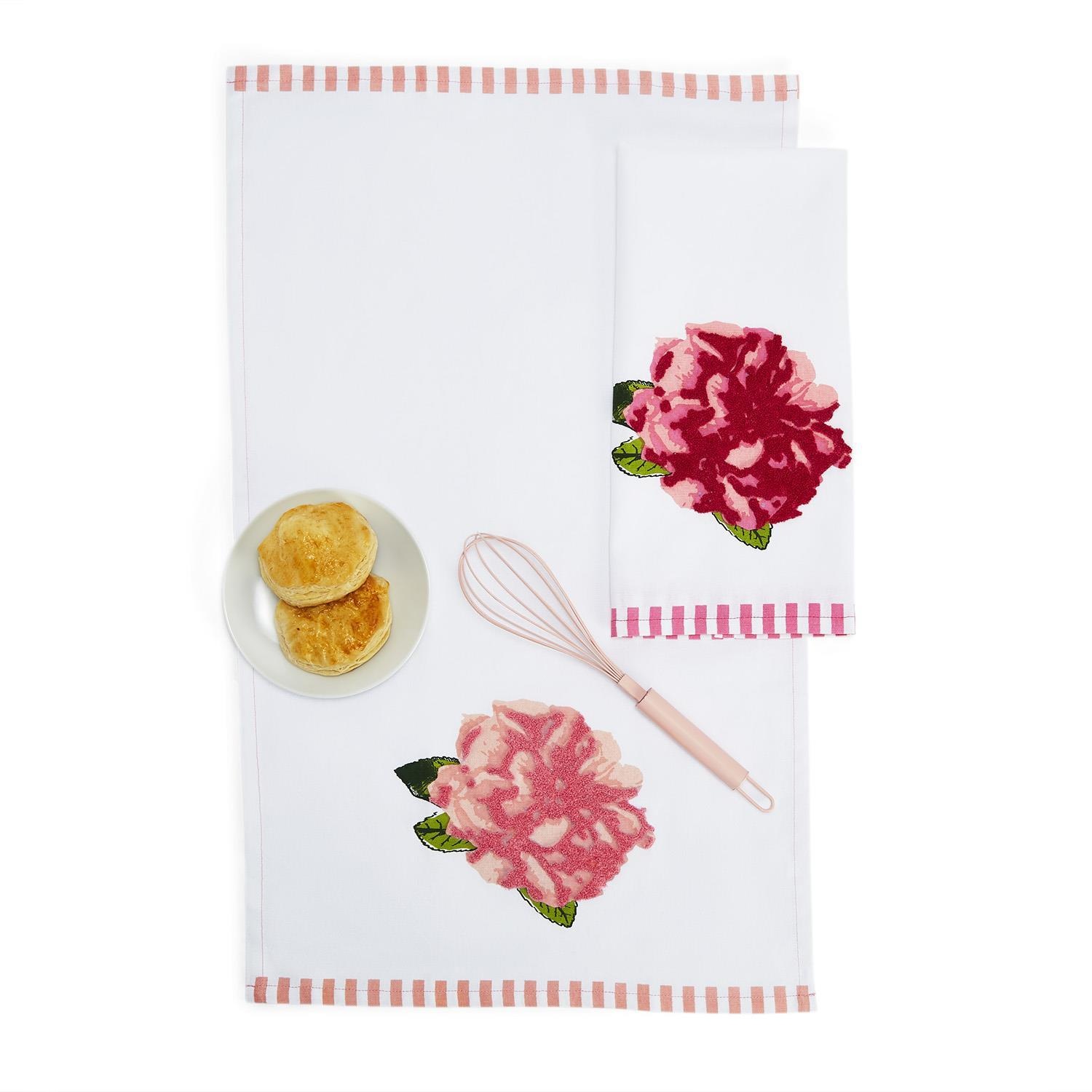 available at m. lynne designs Red Rosy Embroidered Tea Towel