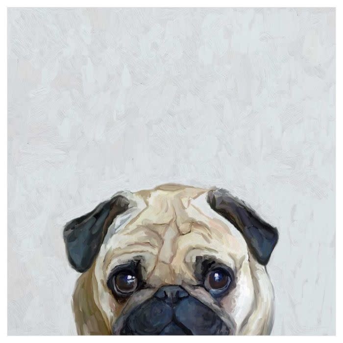 available at m. lynne designs Hugs Needed Pug Framed Canvas