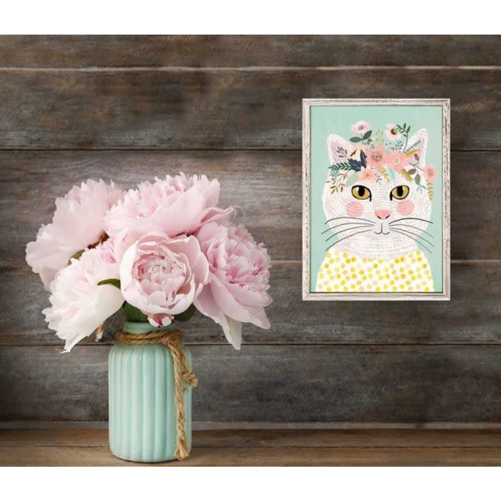 m. lynne designs grey the cat framed canvas