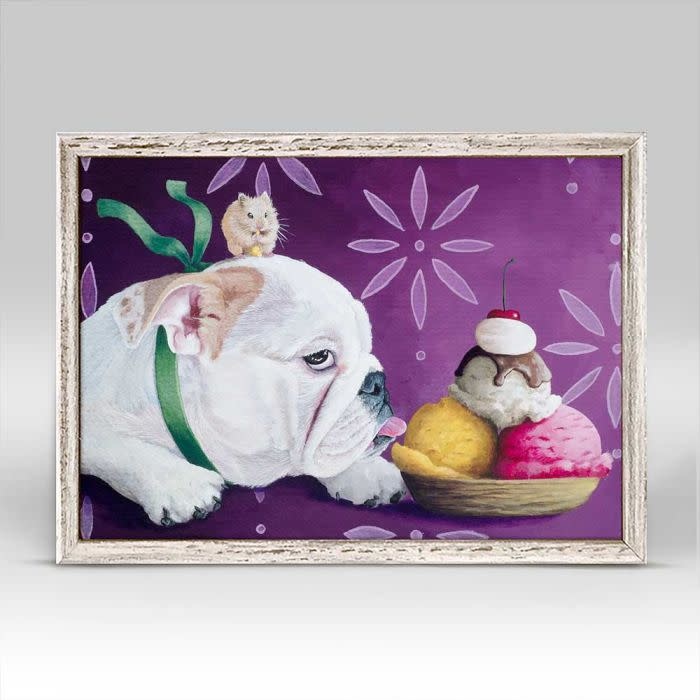 available at m. lynne designs Bulldog Hamster Sundae Framed Canvas