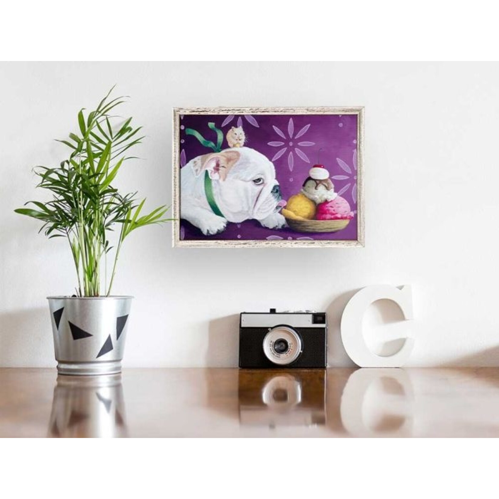 m. lynne designs bulldog hamster sundae framed canvas