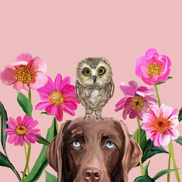available at m. lynne designs Dogs & Birds Chocolate Lab Framed Canvas