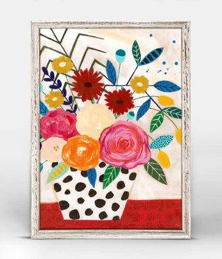 Polka Dot Vase Vibrant Flowers Framed Canvas