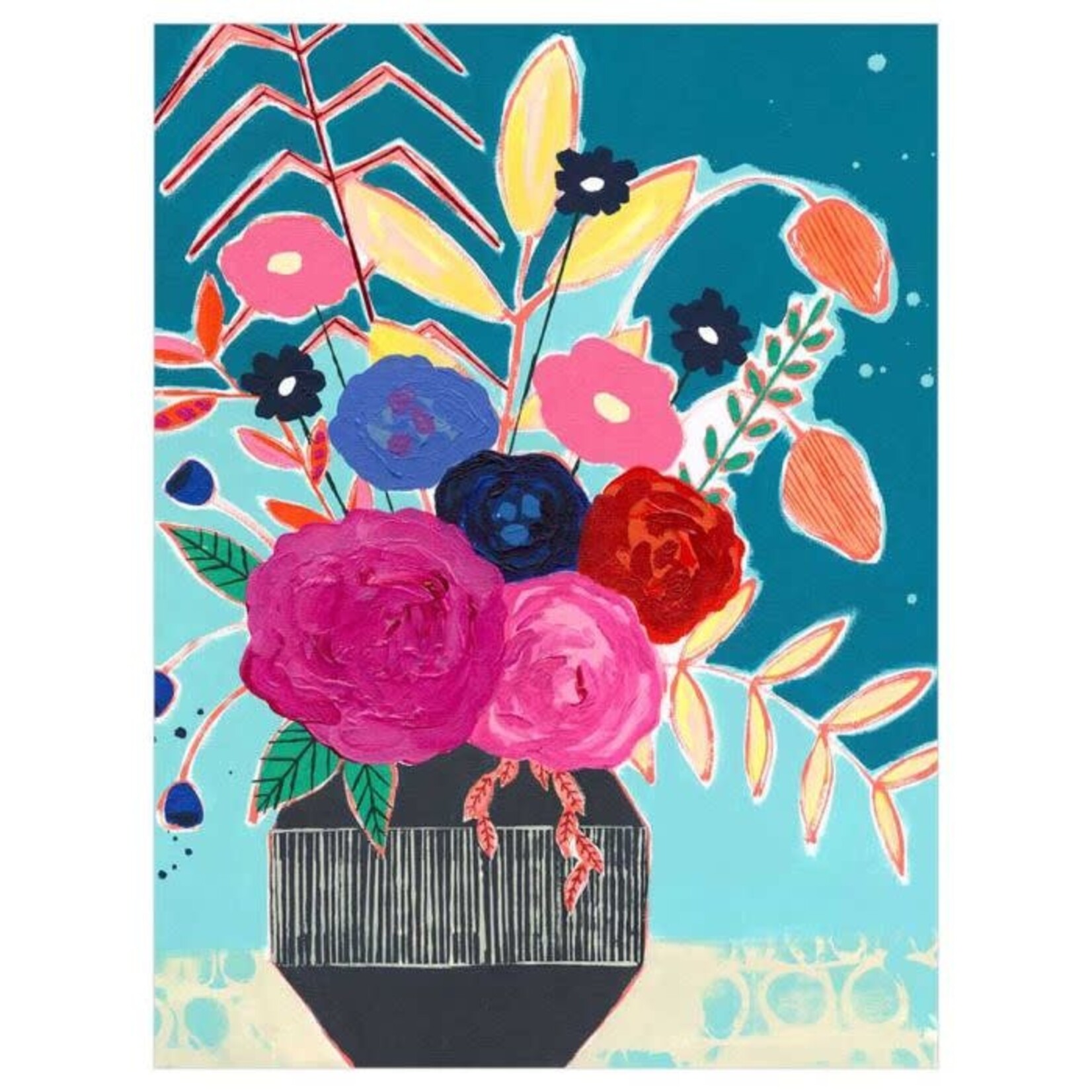 m. lynne designs teal vibrant flowers canvas