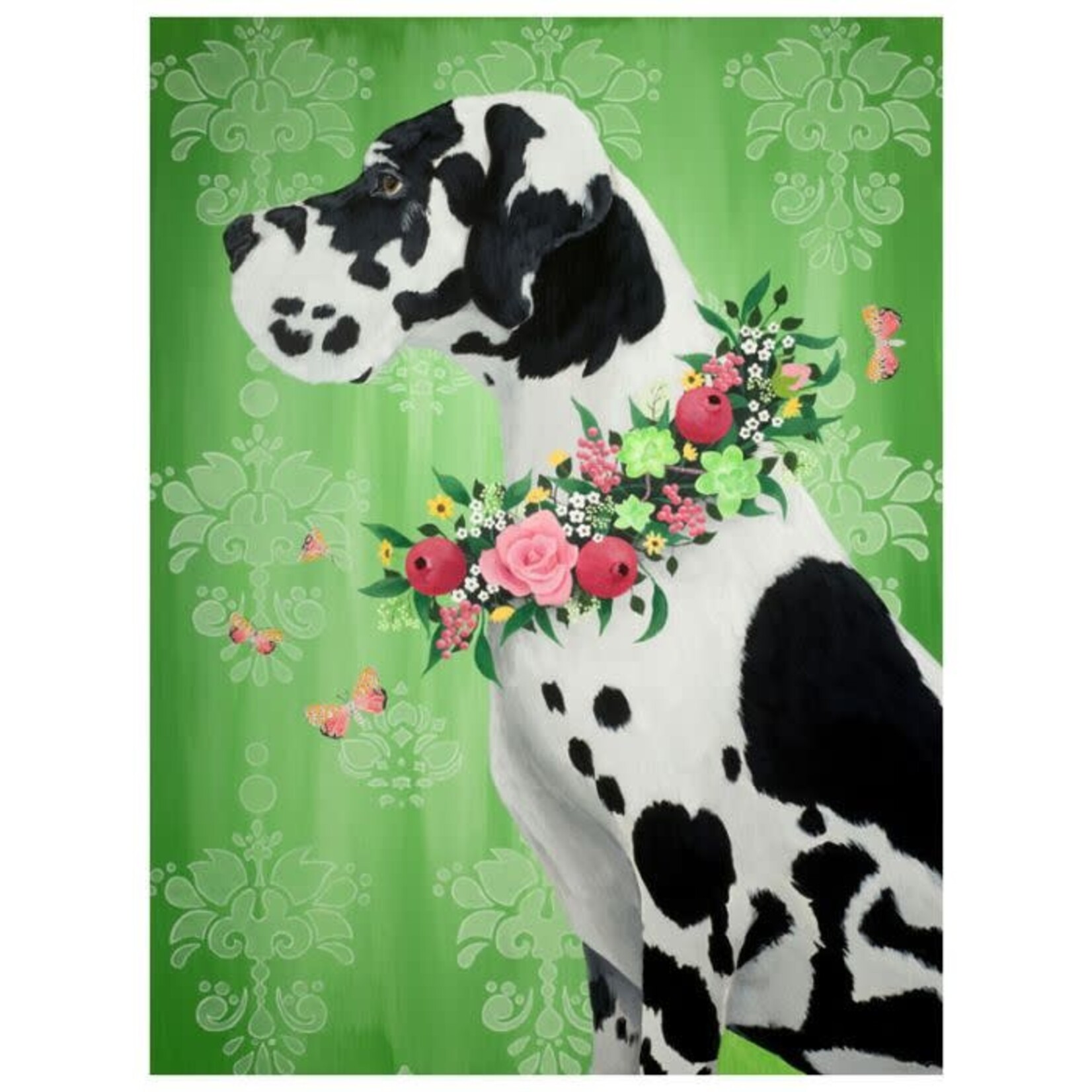 m. lynne designs great dane on green framed canvas