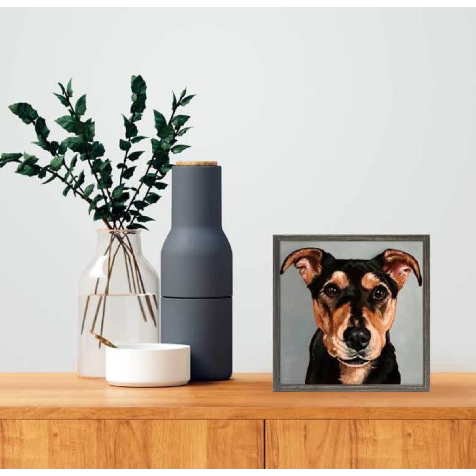m. lynne designs leroy wants a treat framed canvas