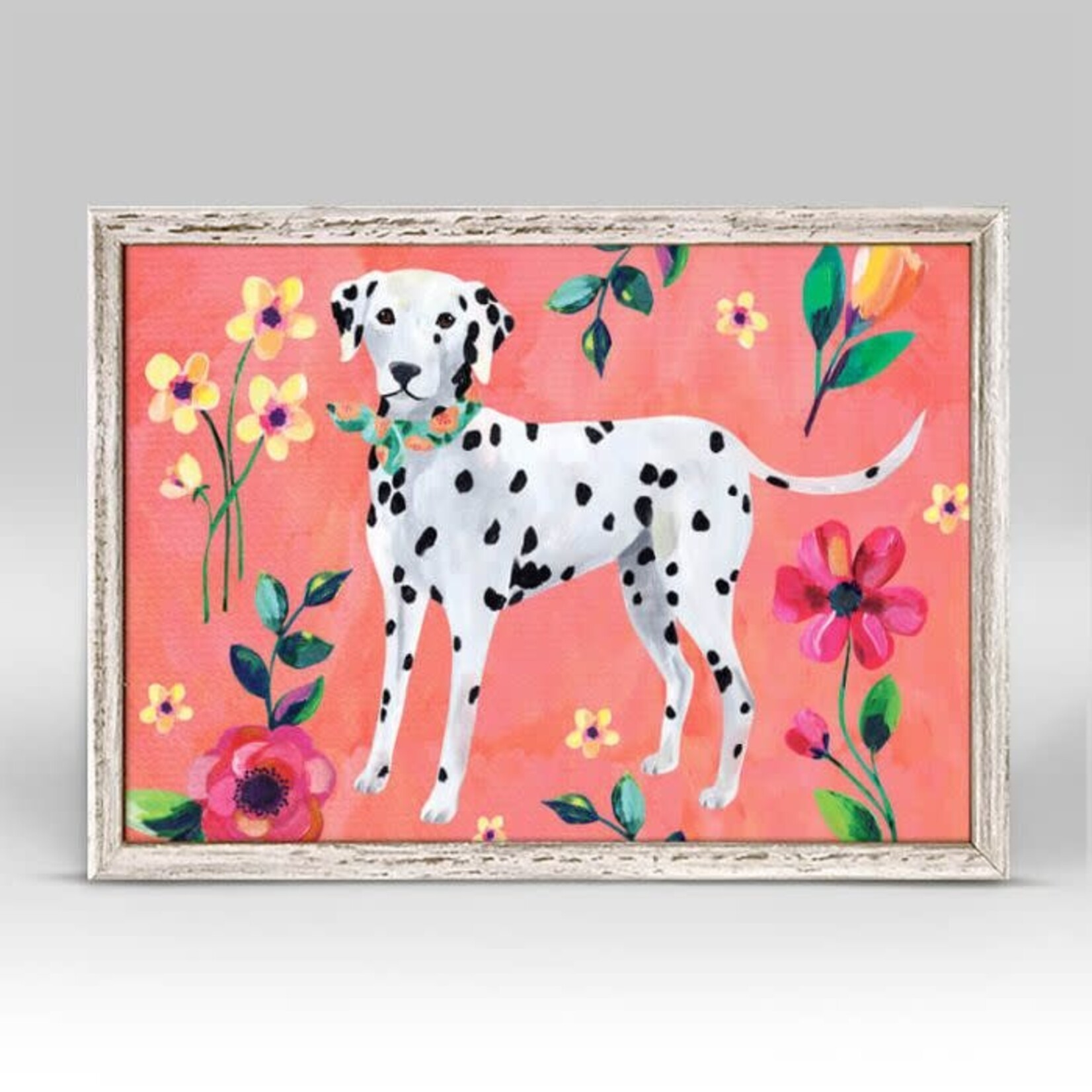 m. lynne designs garden pup on coral framed canvas