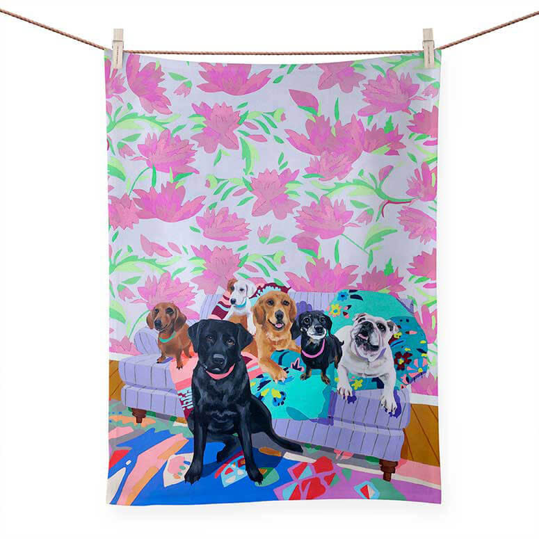 available at m. lynne designs Dog Tales Tea Towel