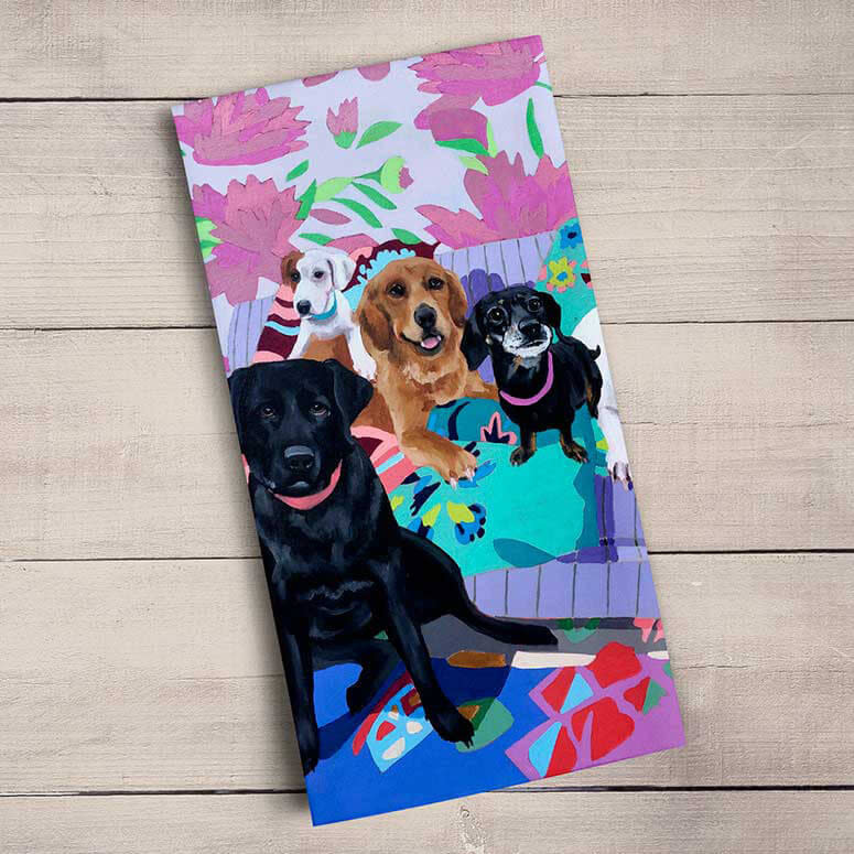 available at m. lynne designs Dog Tales Tea Towel