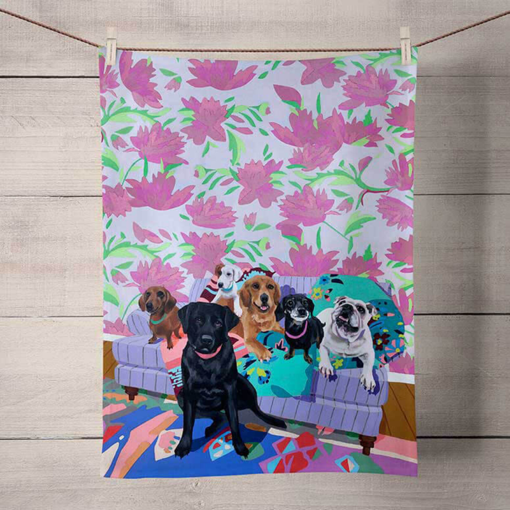 m. lynne designs dog tales tea towel