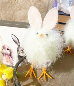 available at m. lynne designs Feather Chick with Bunny Ears