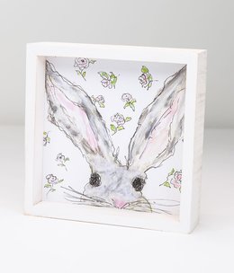 Floral Bunny with White Frame