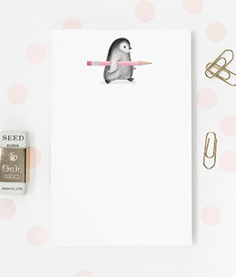 available at m. lynne designs Penguin with Pink Pencil Notepad