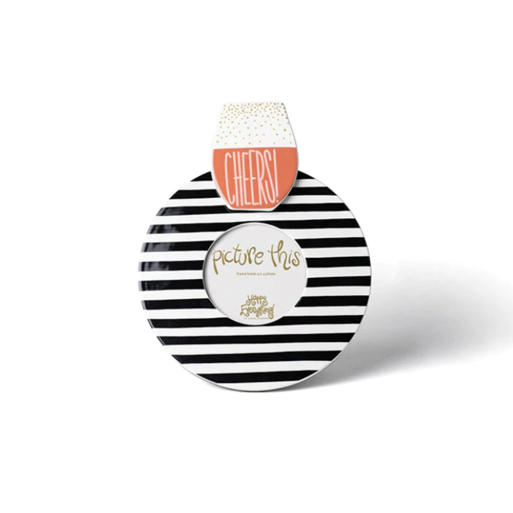 happy everything black stripe round picture frame