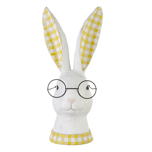 available at m. lynne designs Yellow Gingham and Glasses Bunny Bust